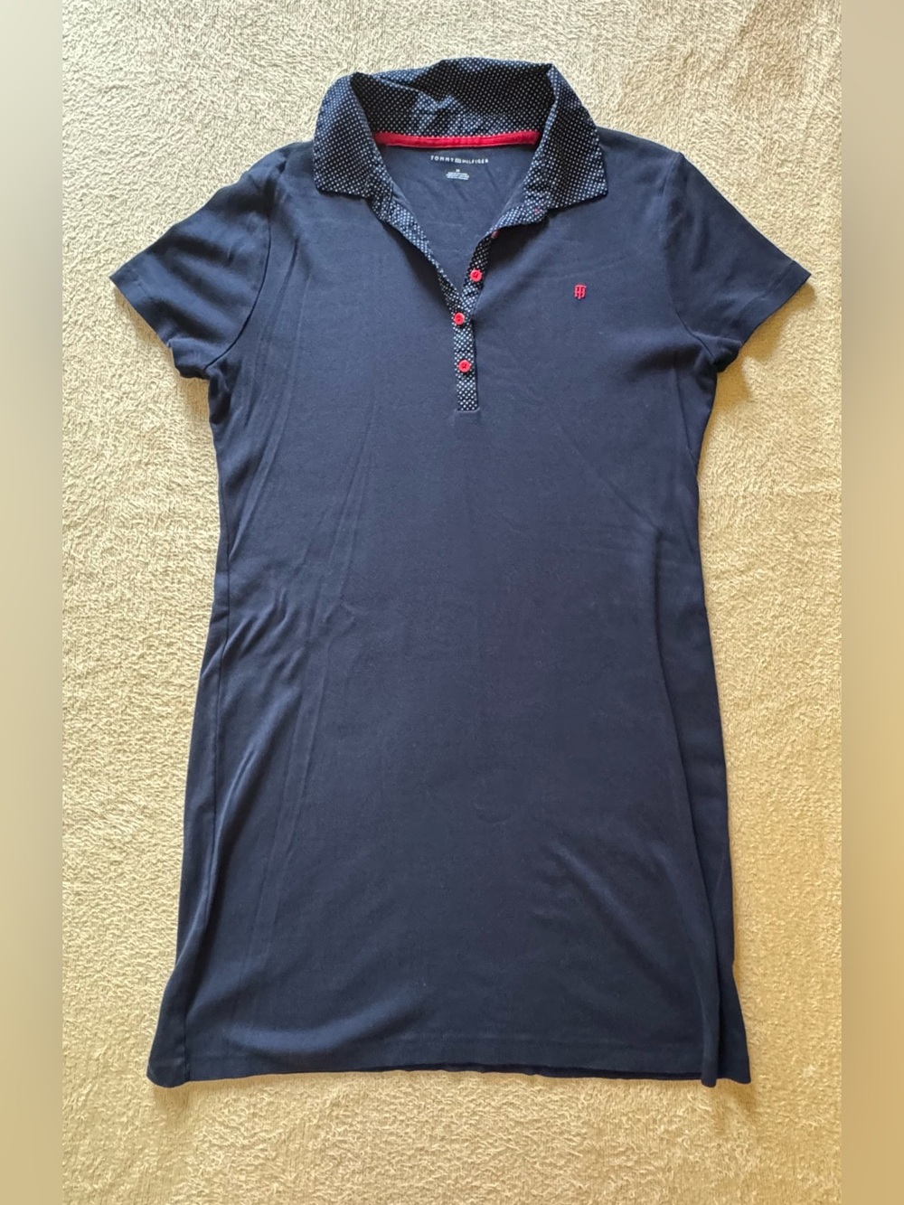 Tommy Hilfiger Navy Polo Crewneck Dress with Red Accents 100% Cotton